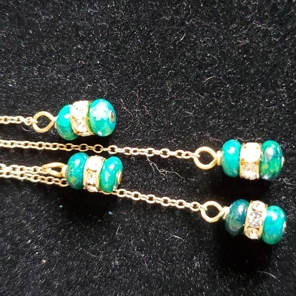 Gold Tone Dyed Turquoies Earrings. - Picture 6 of 10